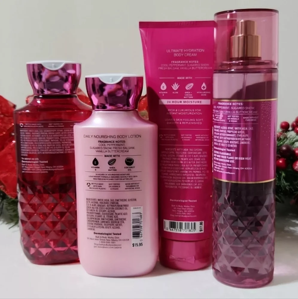 Bath & Body Works Twisted Peppermint 4pc Set Gel Lotion Cream Mist